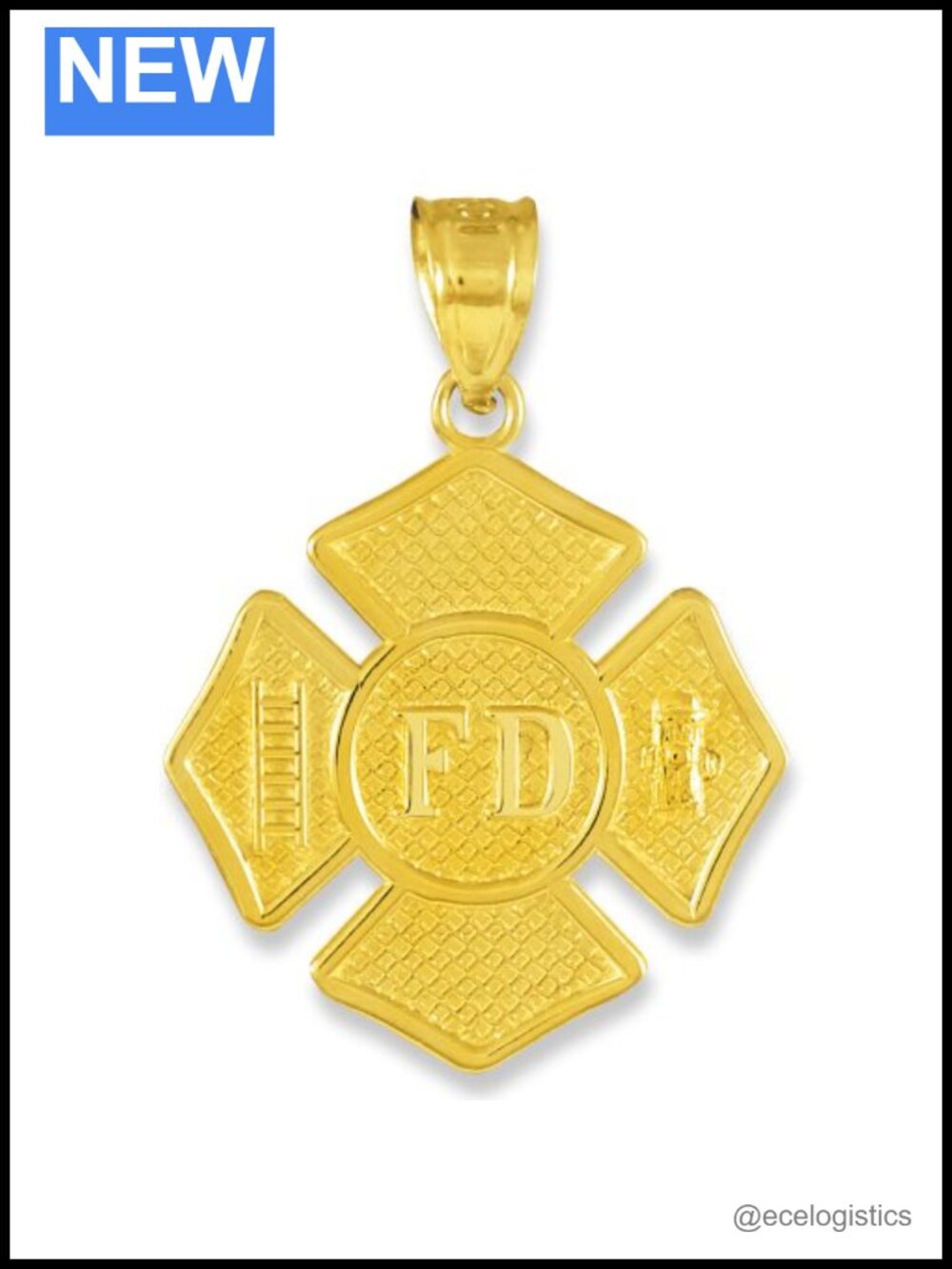 10K Gold Firefighter Badge Pendant
